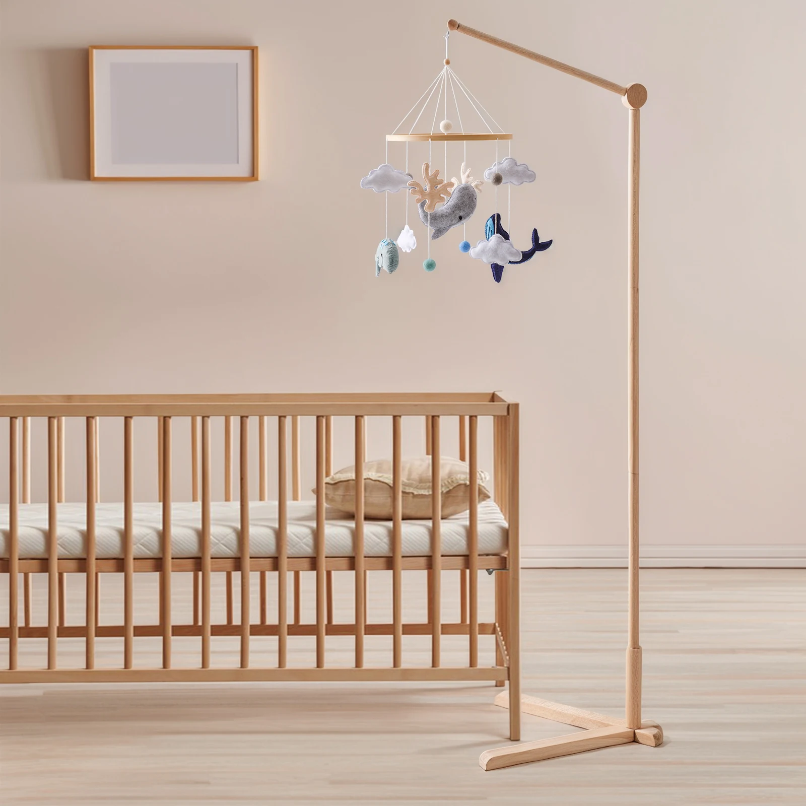 Wooden Mobile Bracket 0-12 Months Toy Crib Bell Floor Stand Newborn Crib Bell Hanging Stand Baby Crib Bell Stand Baby Rattle Toy