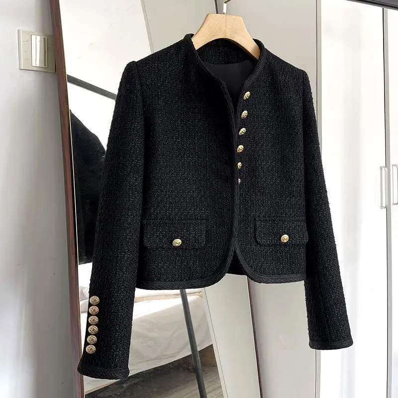 Tweed Korea High Quality Short tweed jacket woman Korean Clothes button chic elegant 2023 Winter luxury designer clothing coat