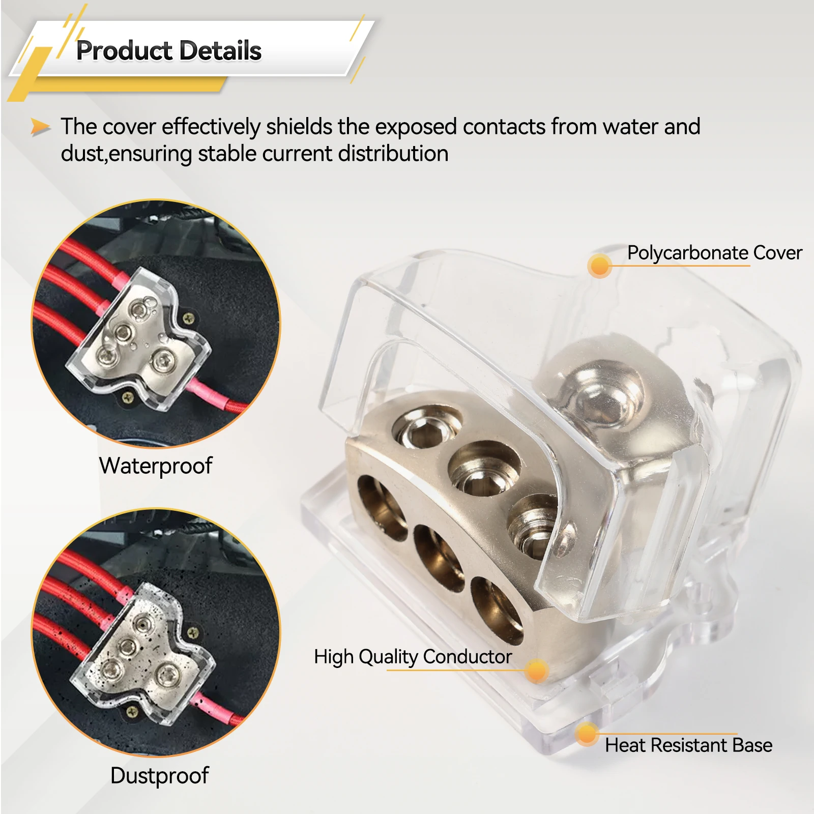 3 Way Amp Distributor Connecting Block 1x 0 Gauge AWG in 3x 4 Gauge AWG Out For Vehicles Car Audio Amplifier Splitter Replace
