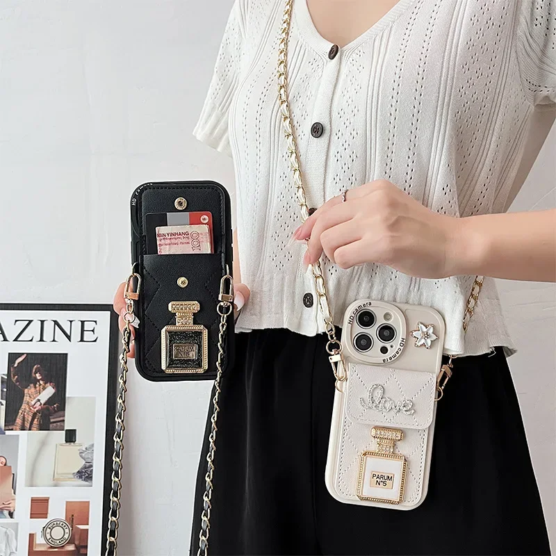 Elegant Leather Crossbody Phone Case with Wallet Card Holder - Women's Protective Cover