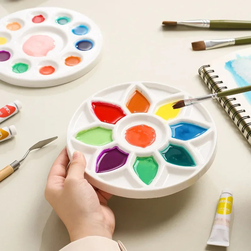 Round Flower Ceramic Palette Color Mixing Paint Palette Tray For Watercolor Gouache Acrylic Painting Art Supplies