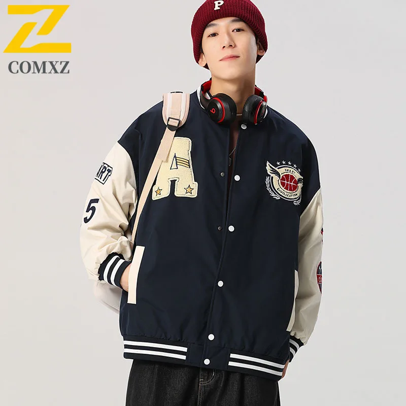 ​Men's American Style Baseball Jacket Tactical Windbreaker Embroidered Bomber Jacket Winter Streetwear Loose Fit Casual Coat​