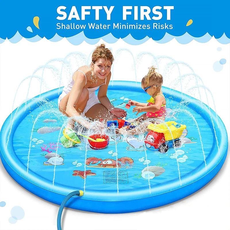 Inflatable Water Sprinkler Pad Water Sprinkler Pad Inflatable Water Mat Children Bathing Toys 100/170 CM Children Play Water Mat Summer Beach Inflatable Water Spray Pad Outdoor Game Toy Lawn Swimming Pool Mat Kids Toys