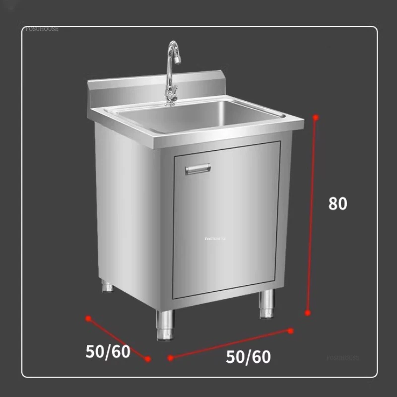 Stainless Steel Kitchen Sinks Cabinet Commercial Dishwashing Sink With Operating Table Floor Integrated Wash Basin Sink Cabinet