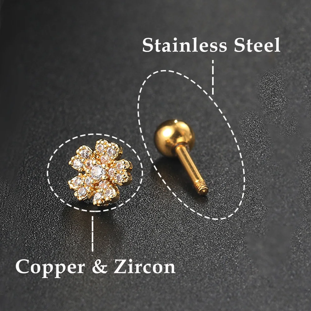 1pcヘリックスピアス軟骨ピアス女性トレンドシルバー色ジルコン