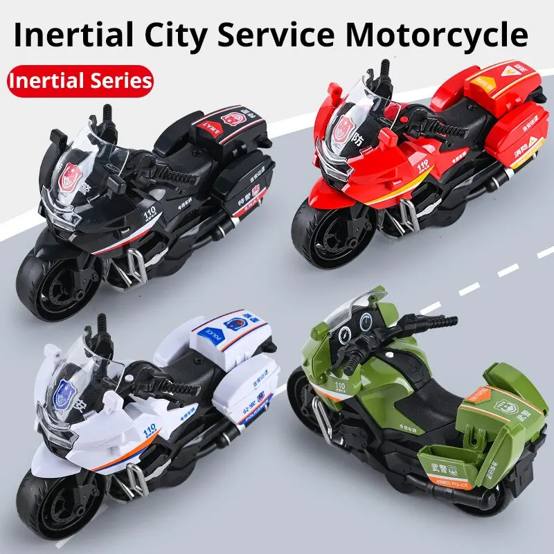 1Pcs Inertia Police Motorcycle Toy Car, Durable Fire Rescue Vehicle for Boys - Push & Go Action Figure Ride