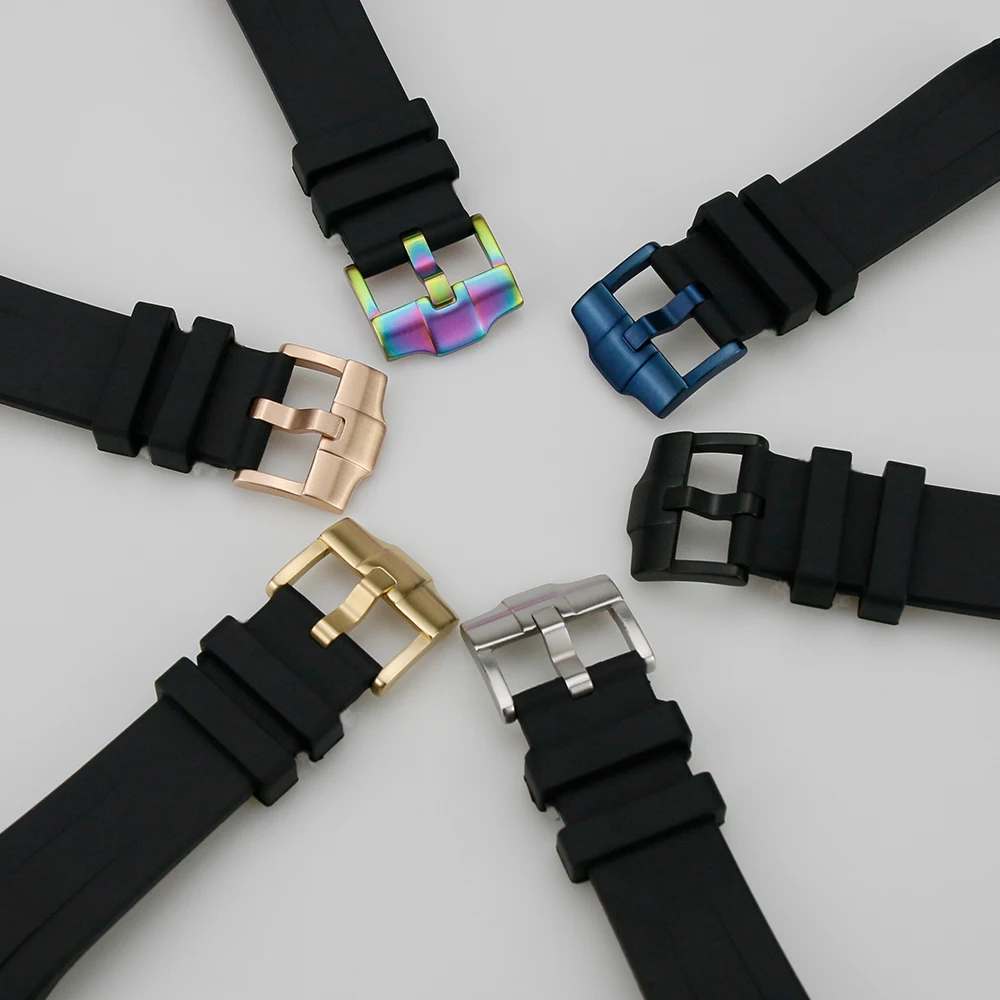 Watch Band Strap Black Color Vulcanized Rubber With Solid Buckle 22mm Cover Head SKX007 Watch Band watch band strap