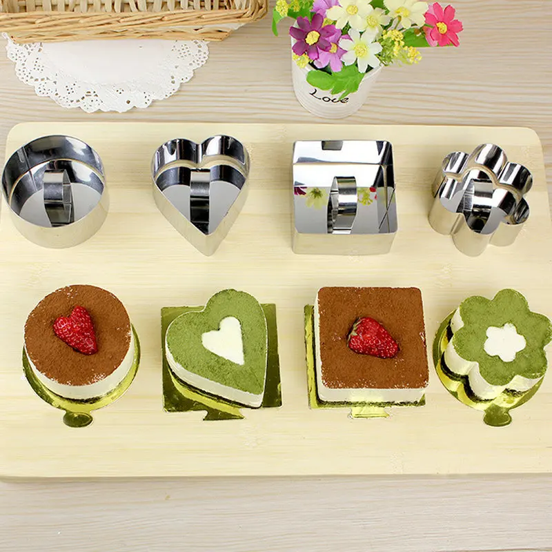 

Bakeware Tools Stainless Steel Cupcake Mold Salad Dessert Die Mousse Ring Cake Cheese Tiramisu Biscuits Slicer Decorating Mould