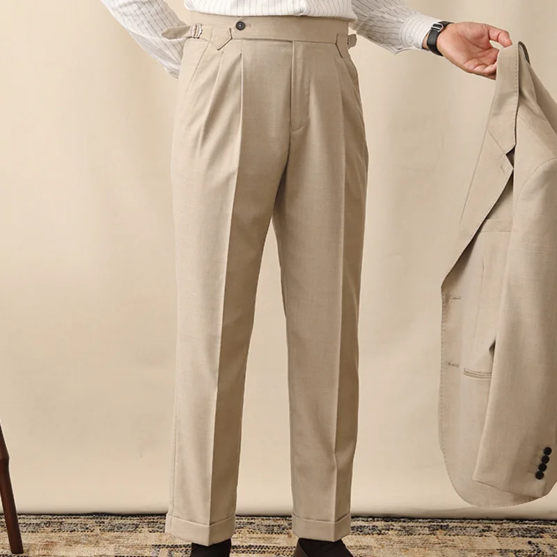 British High Waist Straight Pants Men Social Trousers Pant Italian Mens  Formal Pant Pantalones Hombre 2021 Dress Ankle Pants Men