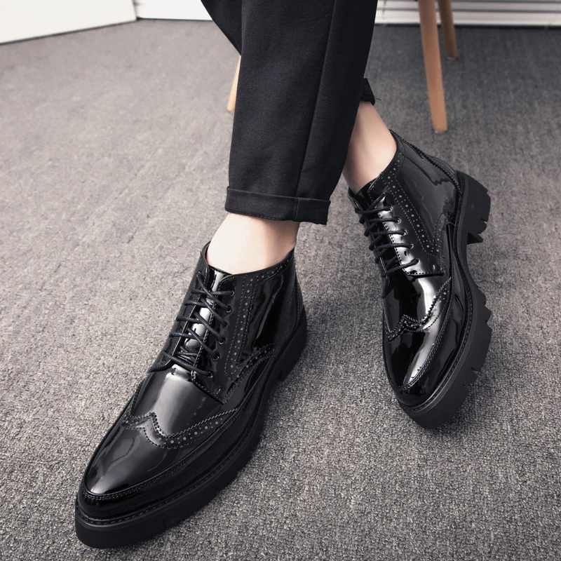 Chaussures De Ville Homme Cuir Véritable Laçage Chaussures De Mariage Entreprise Angleterre Printemps Noir V 16165