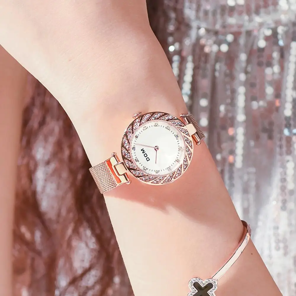 DOM Women Watch  Top Brand Luxury Quartz Wrist Watch Casual Steel Mesh Belt Women Rose Gold Waterproof Watch Clock G-1279G-7M