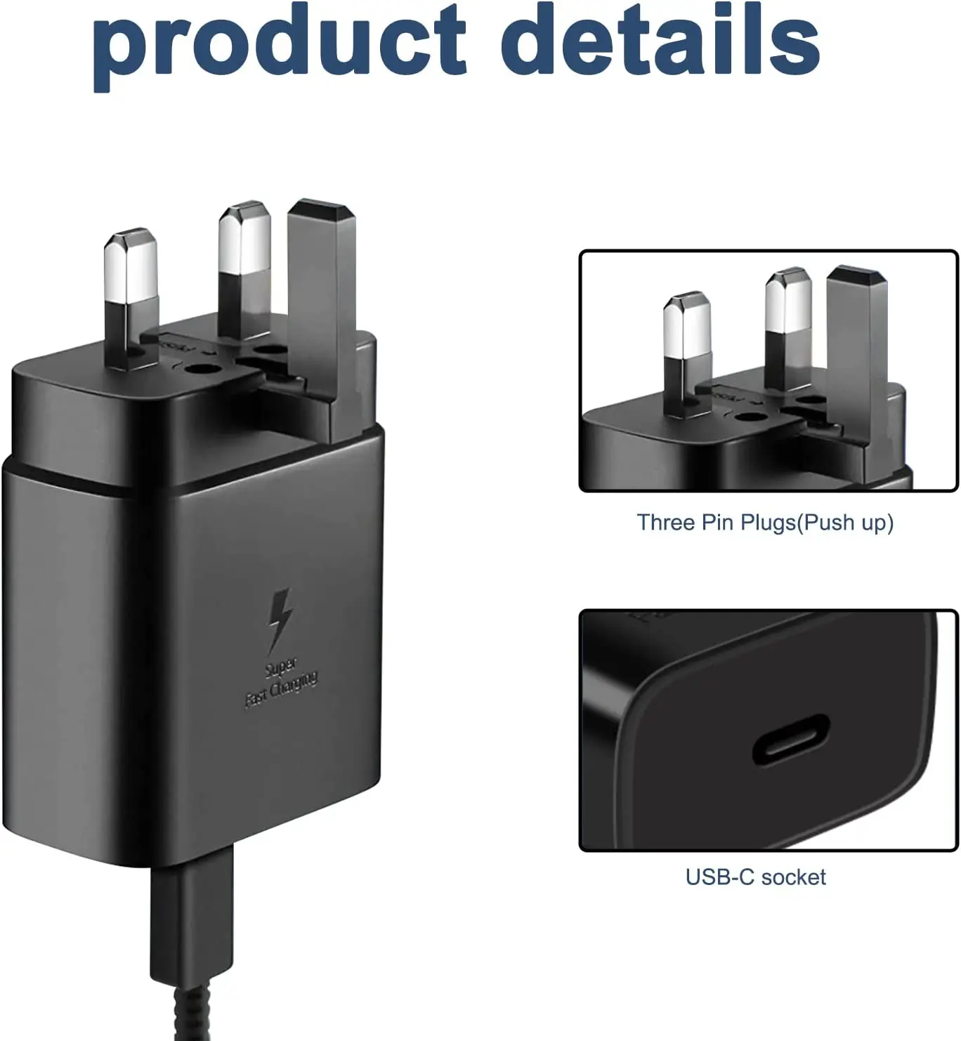 45W Samsung Super Fast Charger with 5A Type C Cable - UK Plug Adapter