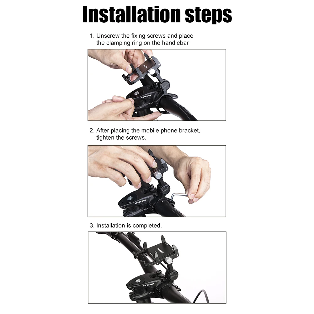 GUB PLUS 21 GPS Clip Bracket Aluminum Alloy Cell Phone Mount Holder Rotatable Adjustable Anti-slip for 22.2-31.8mm Handlebar