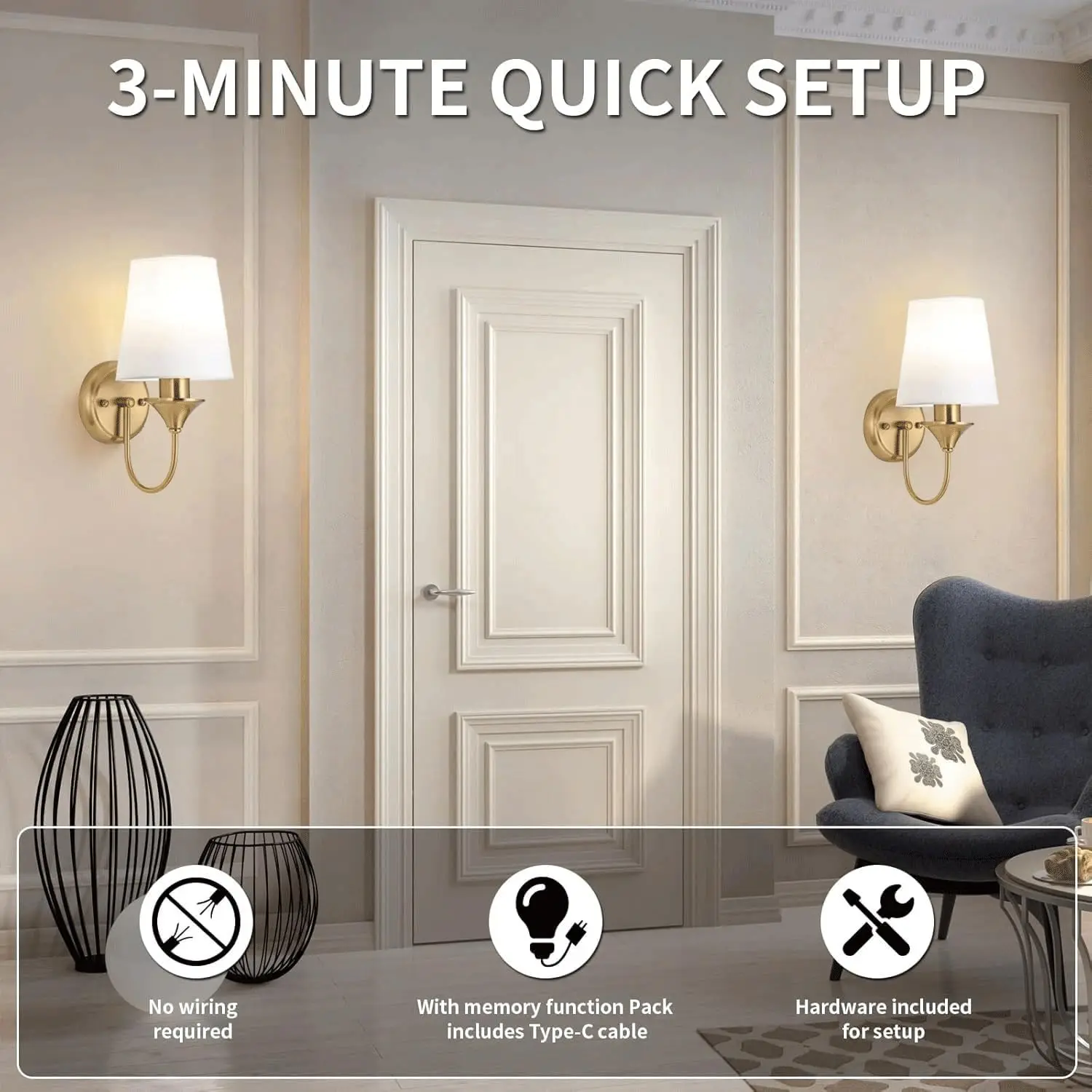 شمعدانات جدارية بنحاسية تعمل بالبطارية، مصابيح حائ...