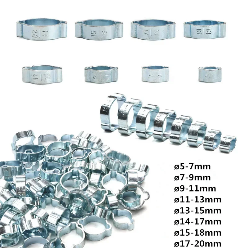 Hose Clamp Double Ears Clamp 5-20mm Worm Drive hose clamps pipe clamps Fuel Water Hose Pipe Clamps Clips Fuel Clamps Kit 10Pcs/Set