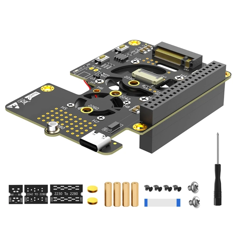 Double Fan NVME to PCIe Adapter for RPi 5 Effective Heat Dissipation