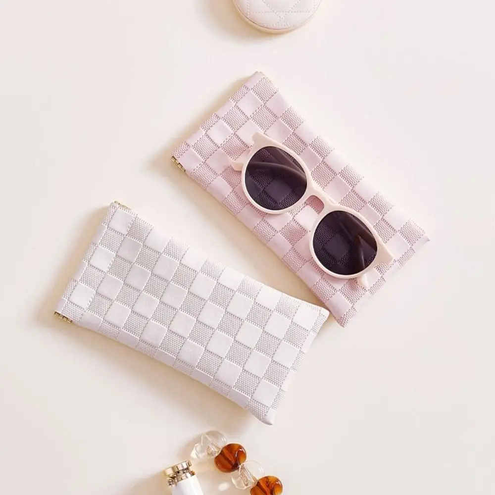 

Large Capacity Mini Leather Sunglasses Bag Soft Lattice Self-closing Coin Purse Simple Plaid Small Lipstick Bag Female/Male