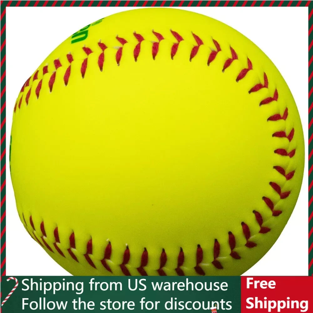 

Slow pitched softball (one hit), featuring an optical yellow synthetic jacket and red stitching