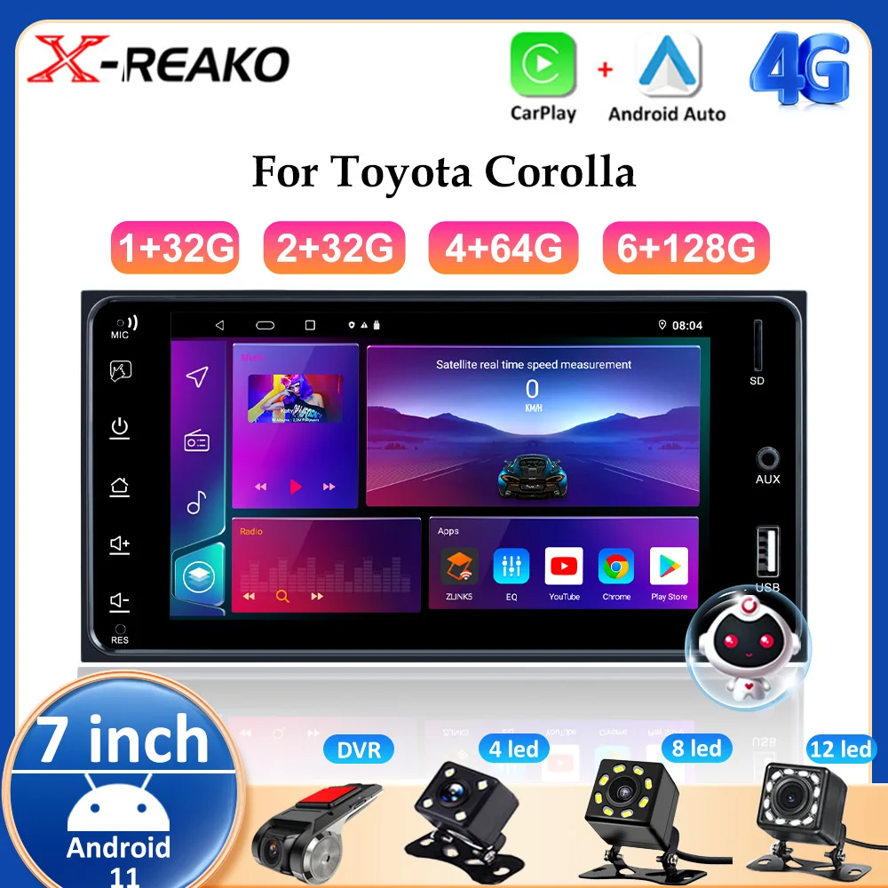

Автомобильная магнитола, мультимедийная система на Android 11, с 7 "экраном, GPS, Wi-Fi, AI, DSP, 4G, FM-радио, USB, камерой заднего вида, для Toyota Corolla