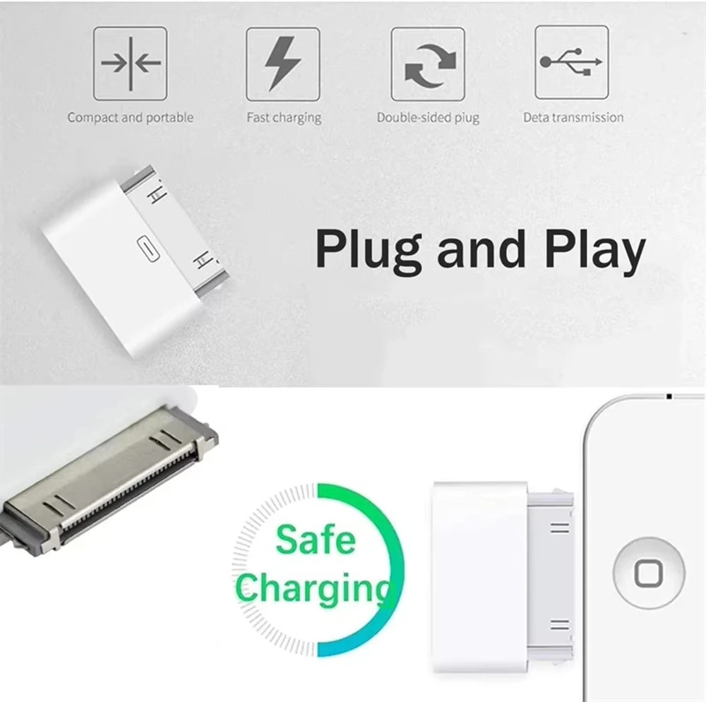 USB C 타입-C 8핀-30핀 어댑터, 아이폰 4 4S 아이패드 2 3 아이팟 터치용 충전 및 데이터 전송 변환 케이블