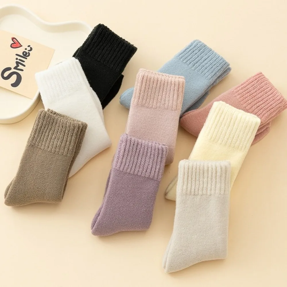 3 pairs New Children's Wool Socks Warm Against Cold Winter Socks Solid Color Super Thicker Thermal Terry Socks for Toddlers