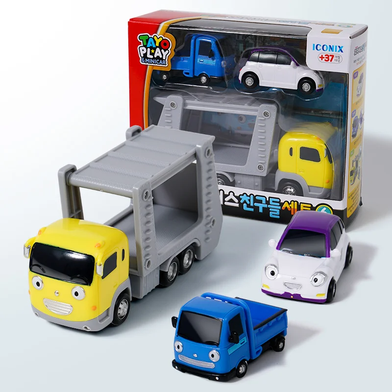 

Korean Cartoon Bus tayo Motor Transport Vehicle with Mini Blue Truck and White Car Kids Toys Oyuncak Boy Gift