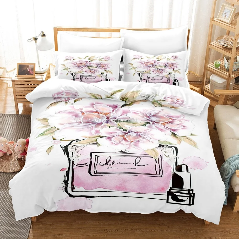 Custom Perfume Bedding Set Flower Pink Duvet Cover Sets Comforter Bed Linen Gift Twin Queen King Size Romantic Fashion Gift