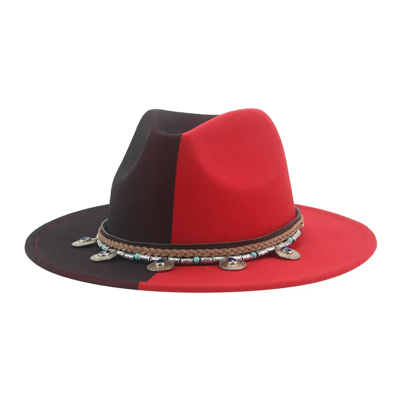 Hat Fedoras Hats Winter Women Patchwork Felt Caps Men Fedora Red Black New Fashion Luxury Hats for Men Sombreros De Mujer Gorros wool fedora Fedoras