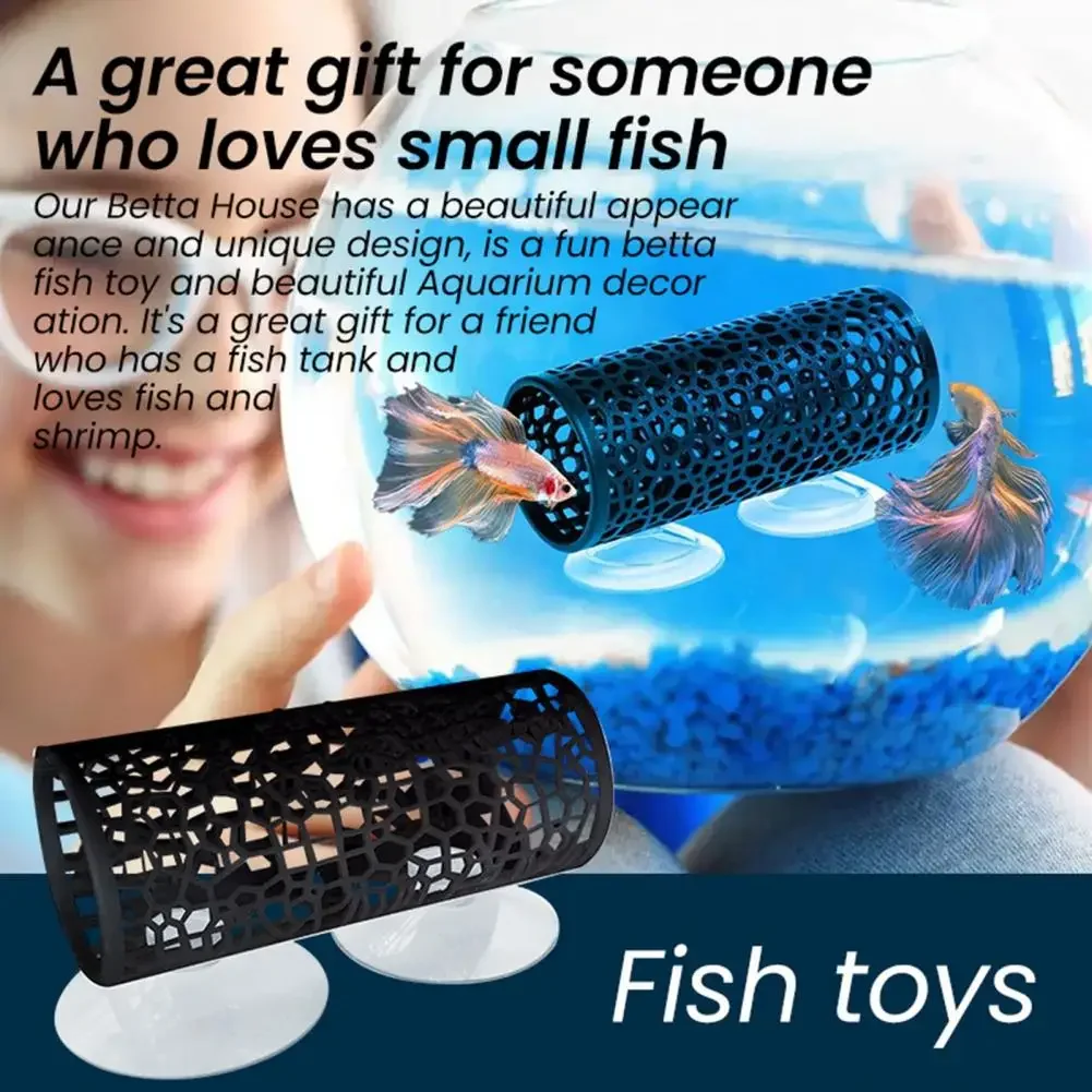 Black Betta Fish Tunnel With Suction Cup - Aquarium Hammock & Hideout Decor For Small Fish & Shrimp