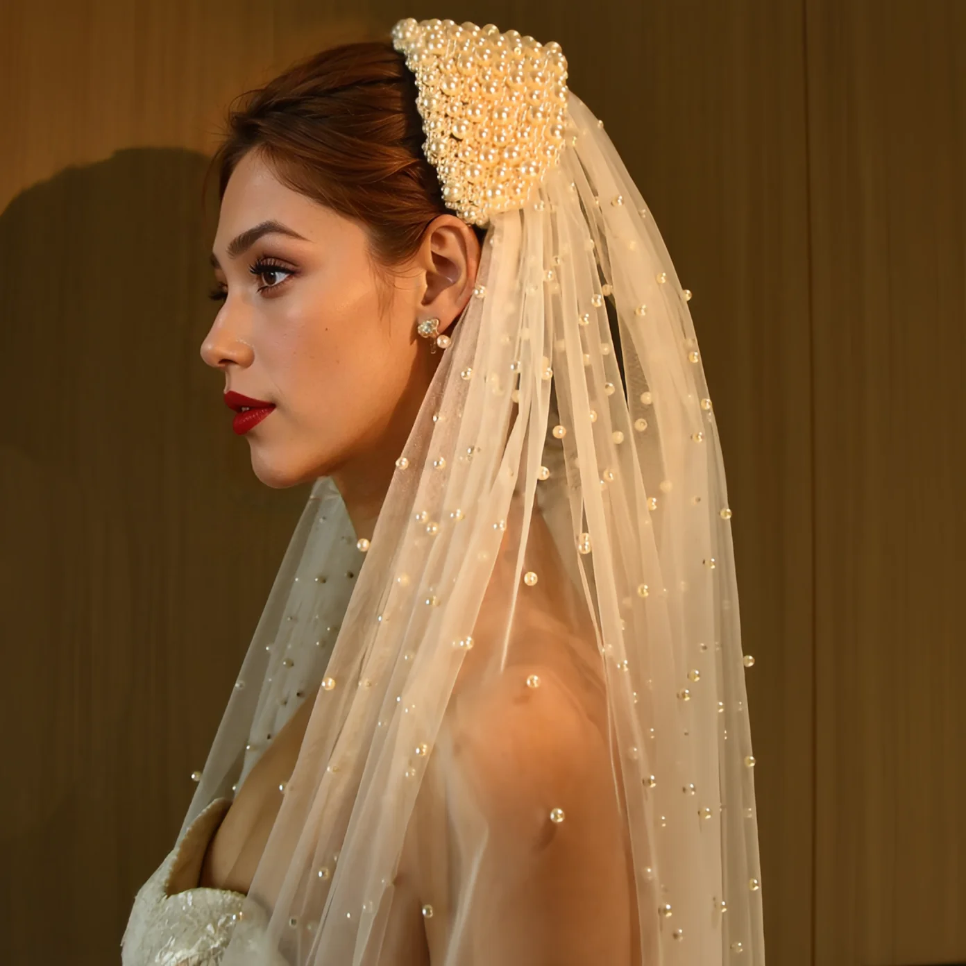 

V211 Pearl Hair Band Bridal Veils Extra Long Royal Cathedral Length Veil Wedding Veils with Comb Wedding Hair Accessories