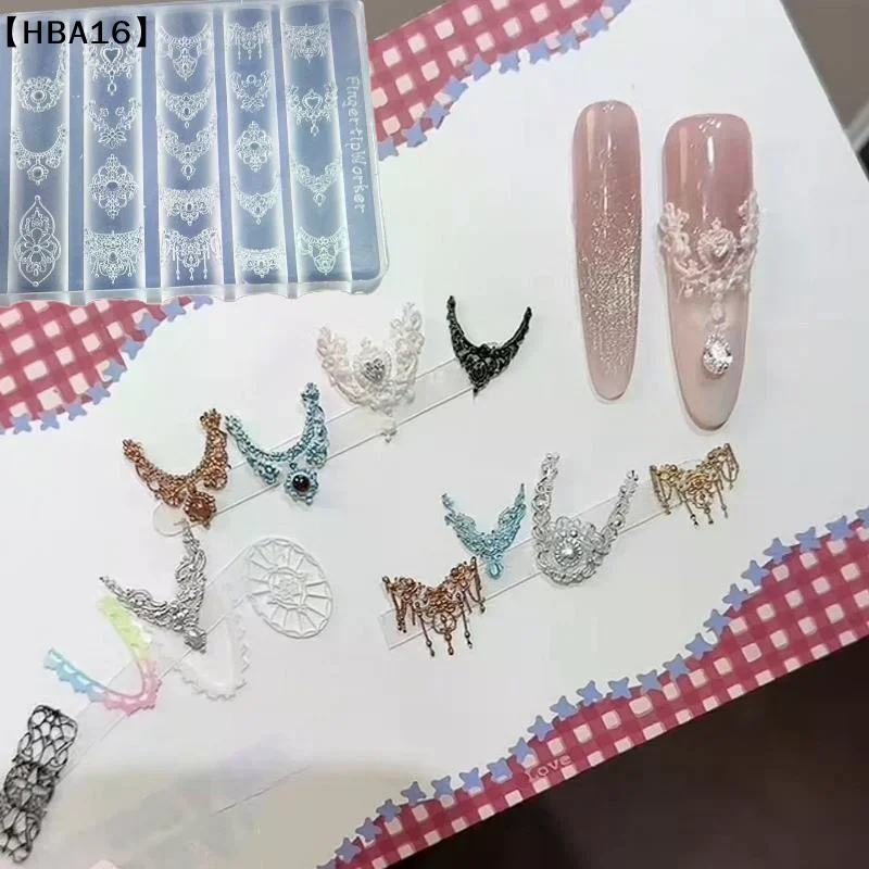 3D 실리콘 네일 아트 몰드 유럽 스타일 복고풍 패턴 레이스 디자인 장식 DIY 투명 매니큐어 템플릿