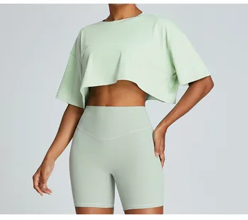 SHINBENE Breathable Quick-drying Yoga Clothes Women's Loose Running Casual Fitness Tops Sports Short-sleeved T-shirt 1