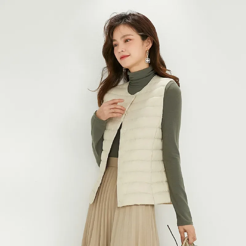 Women Sleeveless Vest New 90% White Duck Down Female Slim Warm Inner Ultra Lightweight Packable Down Liner Jackets 4