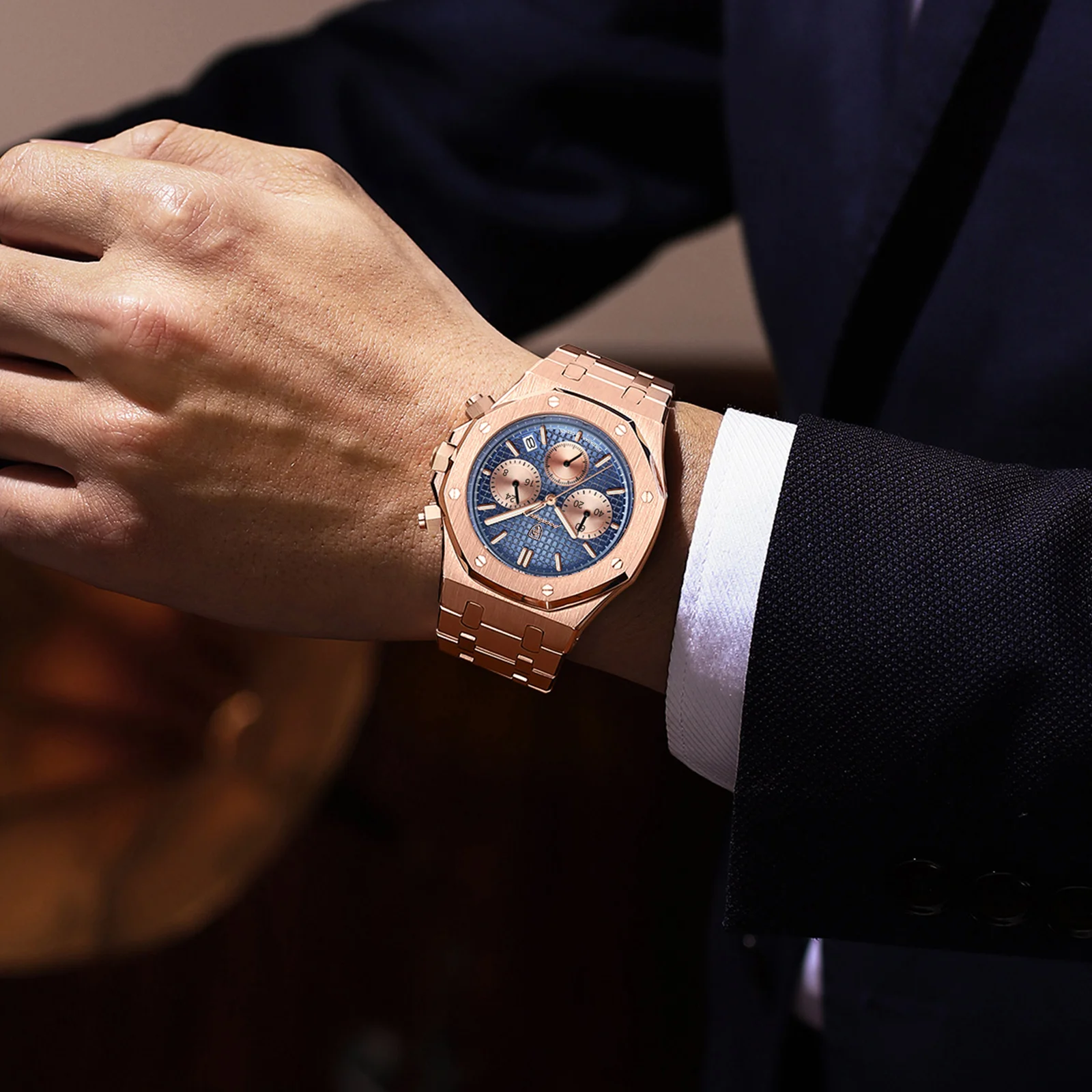 POEDAGAR Classic Men's Watches Trend Fashion Original Quartz Watch for Man Waterproof Fine Steel Chronograph Wristwatch Date 6