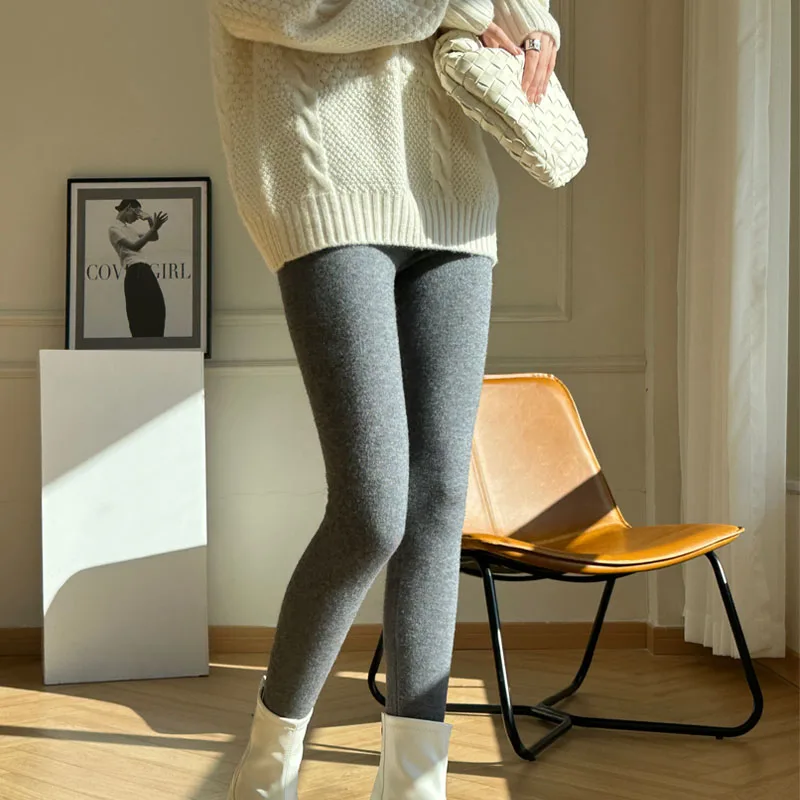 knit leggings women's pants slim plane nine-point pants autumn winter Inner outer wear high waist tight casual small feet pants