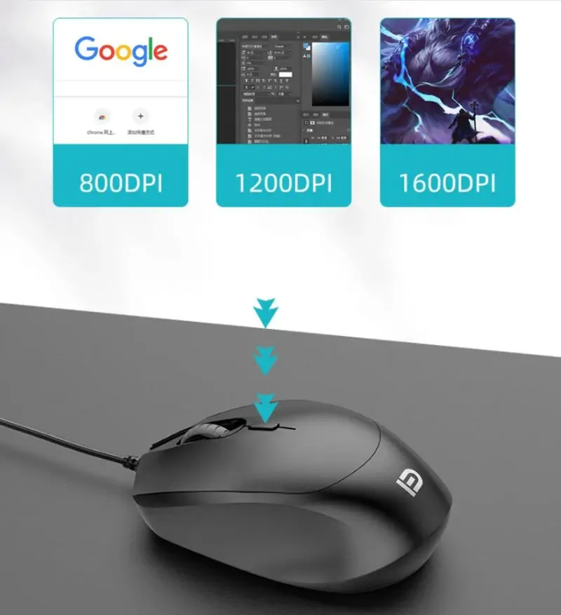 3600N Wired Gaming Mouse 800DPI 1200DPI 1600DPI Optical Sensor 3 Independently Buttons For PC Gamer