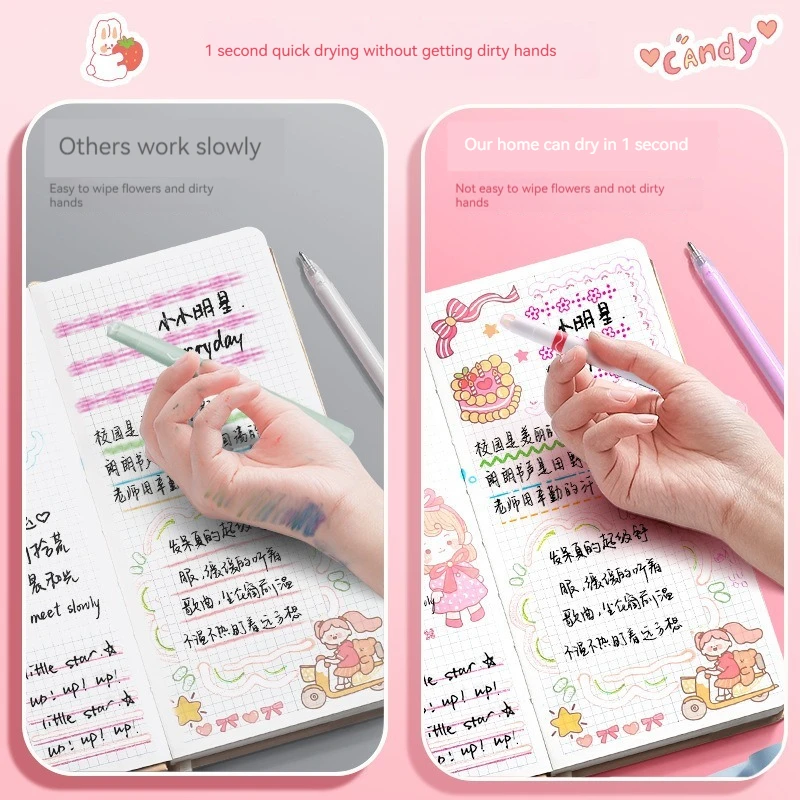 6 개/대 꽃 개요 펜 모양의 형광펜 롤러 팁 커브 라이너 마커 펜 forJournaling Drawing 스크랩북 크리스마스 카드