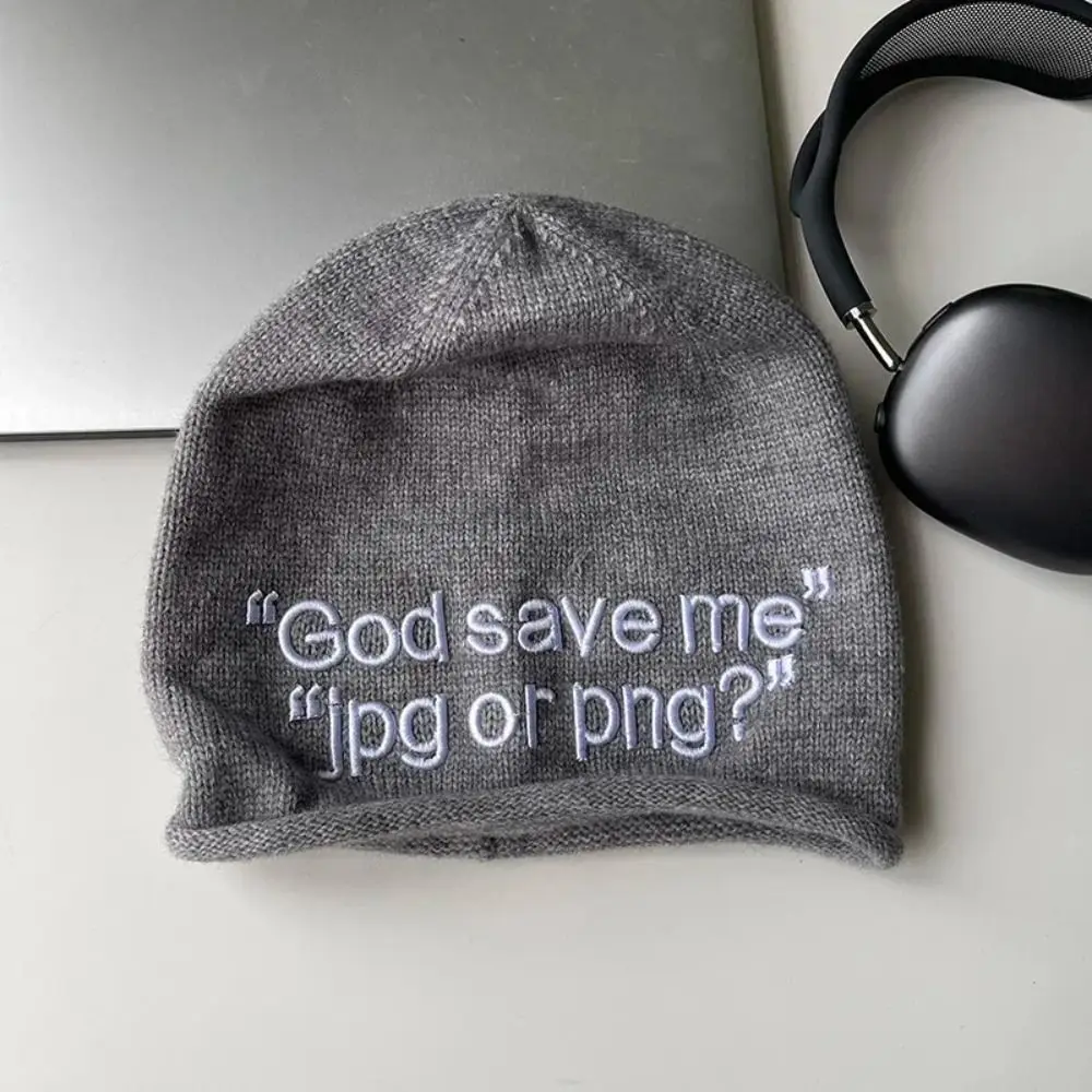 Neue Buchstaben Stickerei Strickmütze Y2K Wolle Motorhaube Kappen Warm Halten Coole Beanie Hüte Herbst und Winter – Detail 8