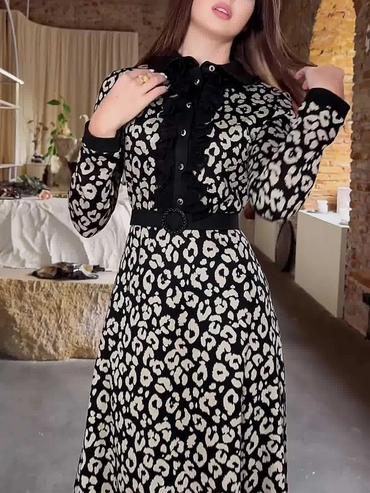 

Spring and Autumn Women's Long sleeved Casual Style Polyester Material 2024 New Fashion Mid Waist Pullover Printed Dress