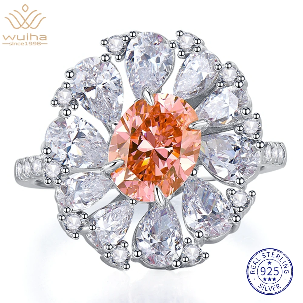 

WUIHA 18K White Gold Oval 7*9MM Padparadscha Sapphire Faceted Gemstone Ring Engagement 925 Sterling Silver Jewelry Drop Shipping