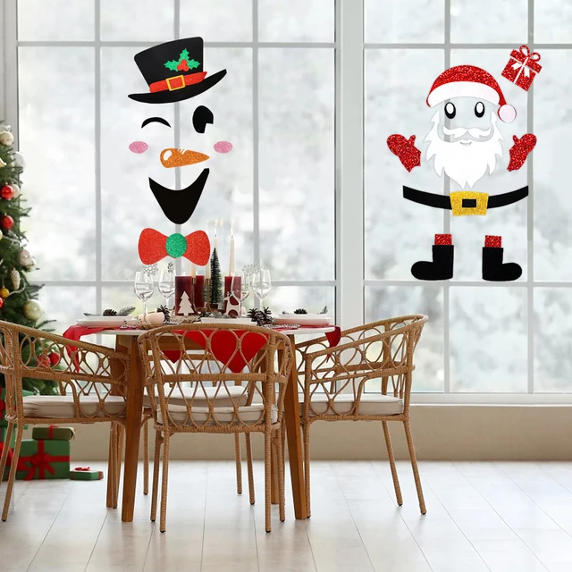 2Pcs Christmas Felt Door Sticker Santa Claus Snowman Pattern DIY Art Decals for Indoor Outdoor 2024 Navidad Party Decor Supplies 5