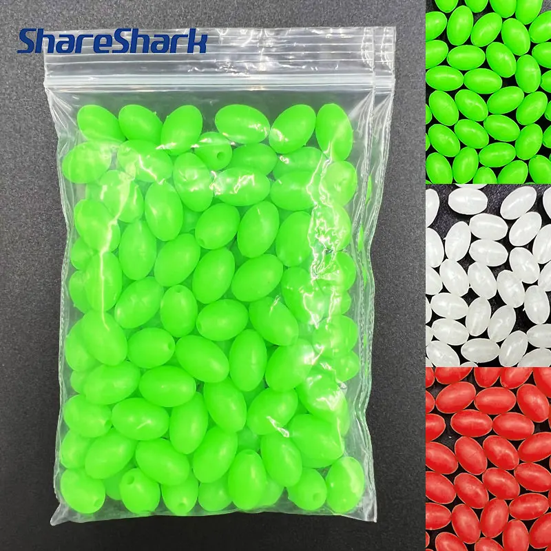 ShareShark 1000 Stück weiche Angelperlen, ovale Leuchtperlen aus Kunststoff für Meeresangelköder, grün, rot, weiß, weiche Perlen