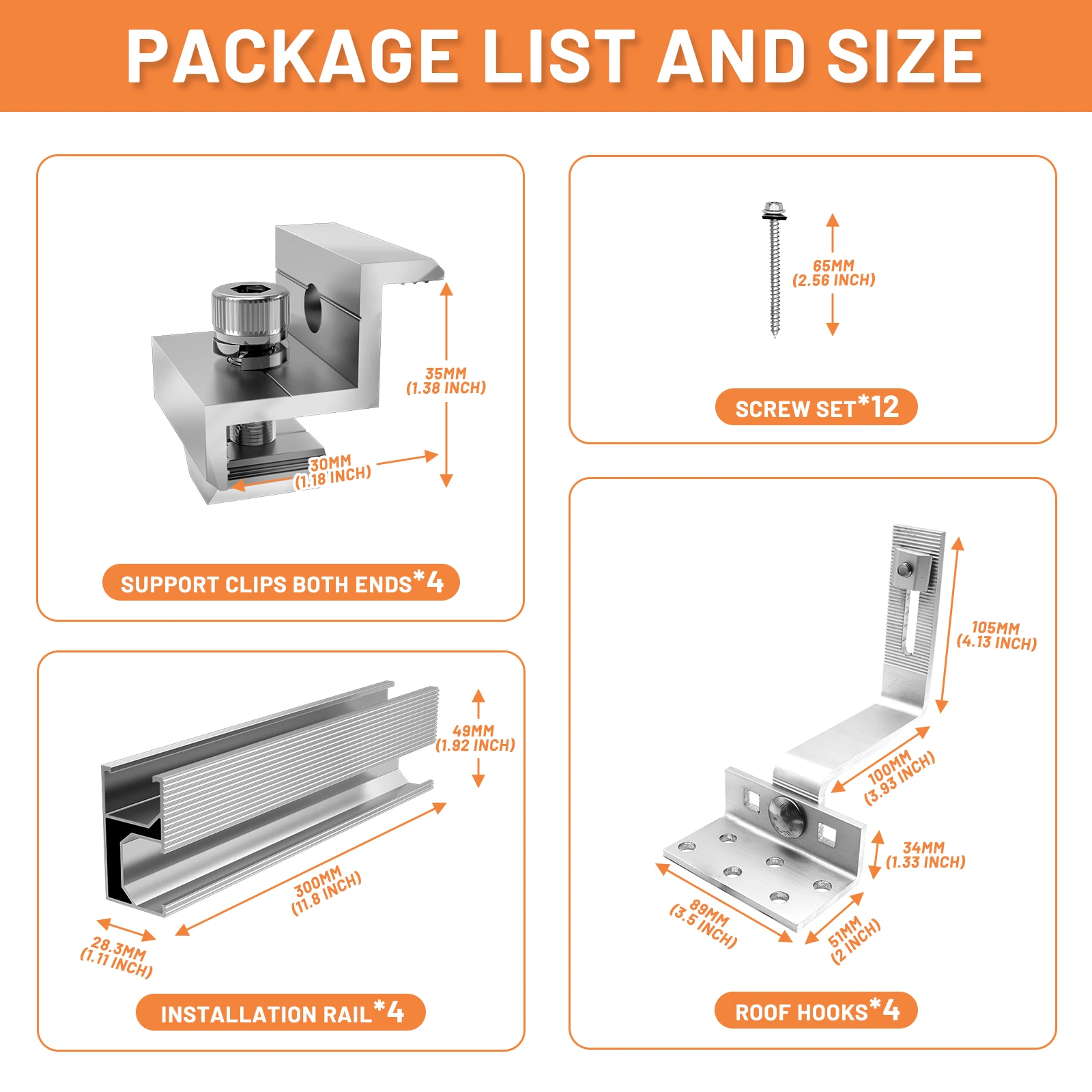 Solar Panel Mounting Set CP-SETUNO Photovoltaic Mounting Rail 1/2/4 Solar Panel 300 mm Aluminum Rail 30/35 m