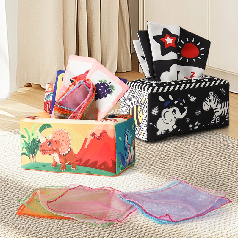 Baby Toys Baby Tissue Box Toys Hand-Eye Coordination Soft Pleated Sensory Toys for Toddlers Gifts for Boys and Girls