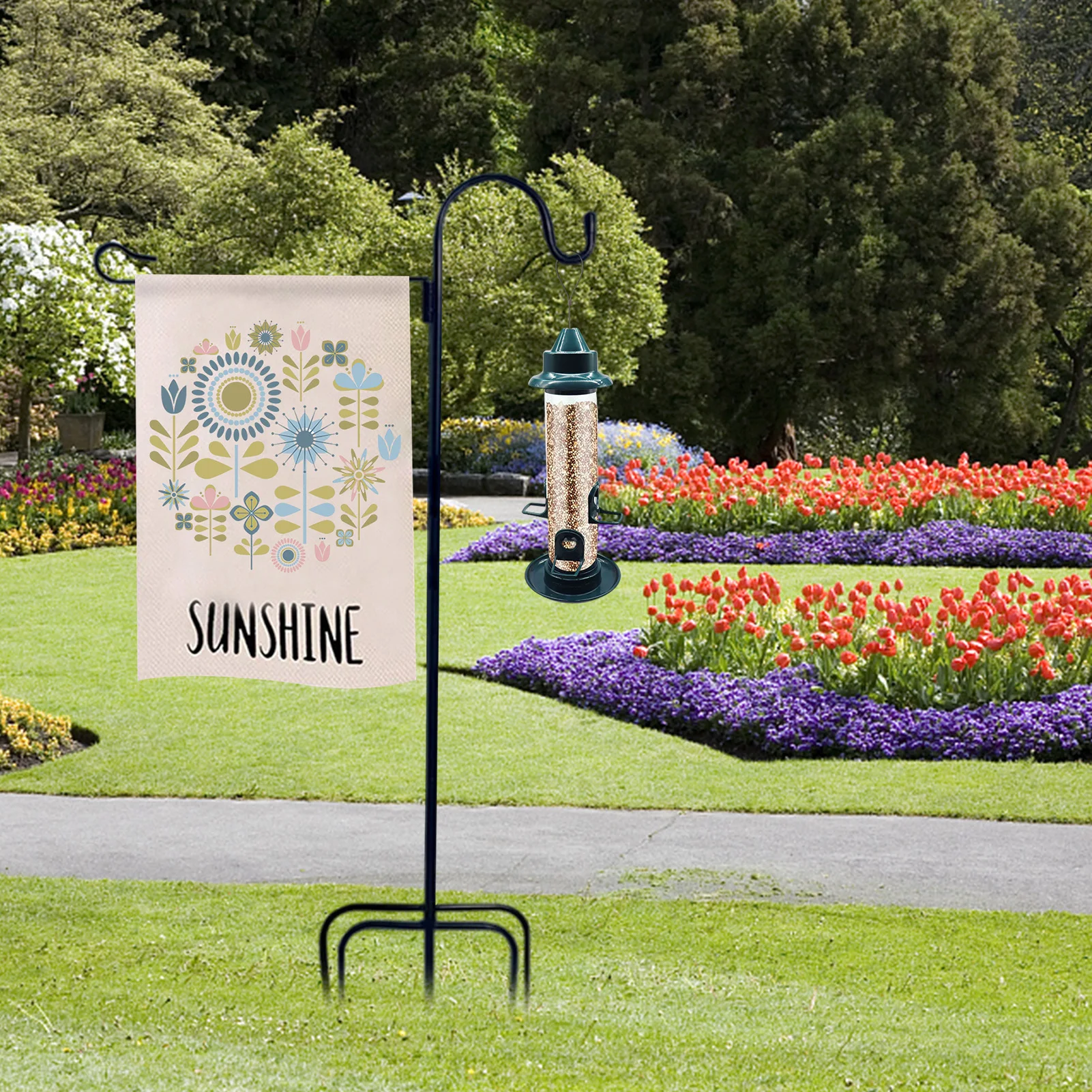 Garden Flag Stand Garden Pole For Flag Outdoor Lawn Flagpole Stake 3-Piece Collapsible Pole Stable 5 Prong Bases 38in Height