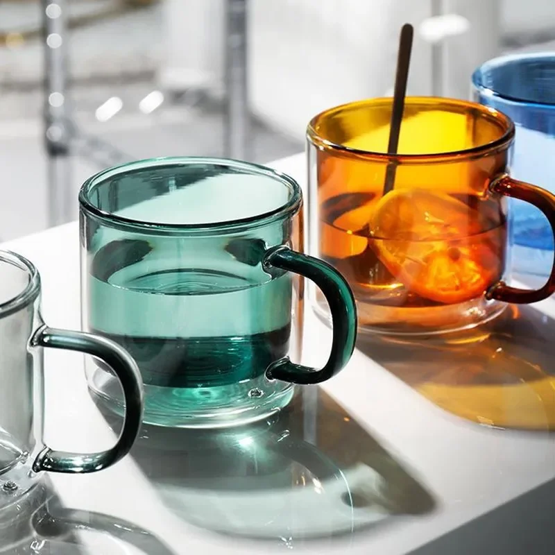 Glass Drinkware 250ml Wine Glasses Drinking Tumbler Whiskey Vodka Cup Coffee Juice Water Cups Tea Creative Mug Double Bottom Glass Mugs