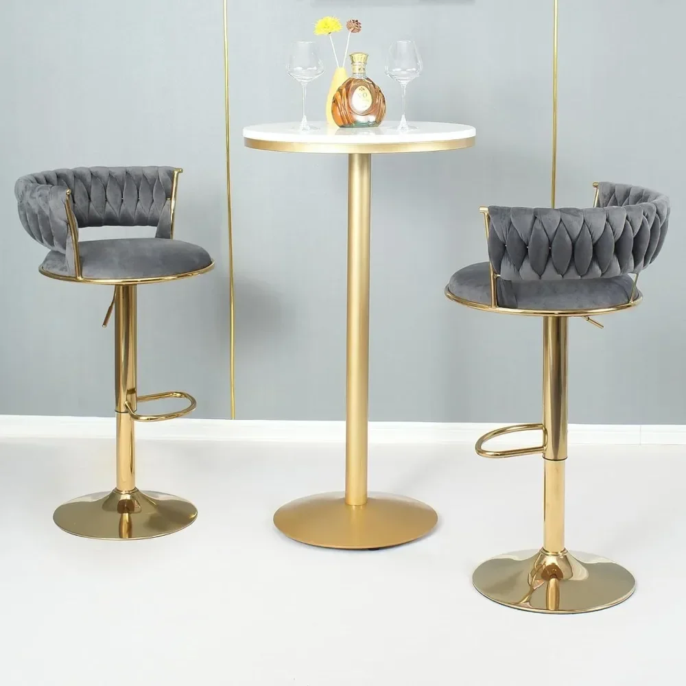 

Bar Stools Set of 2, Modern Gold Velvet Barstool with Backs, Adjustable Height and Swivel, Kitchen Bars Chairs, Bar Chair