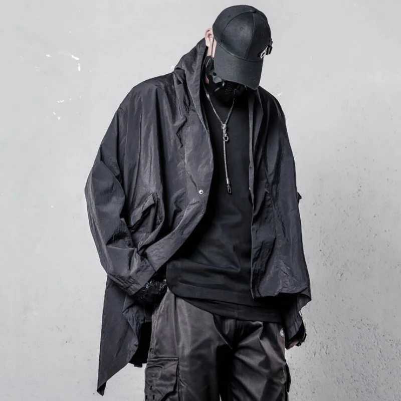 Irregular Design Techwear Punk Style Trench Coat Man Clothing Tactical Function Lightweight Quick-dry Sun-protective Clothing