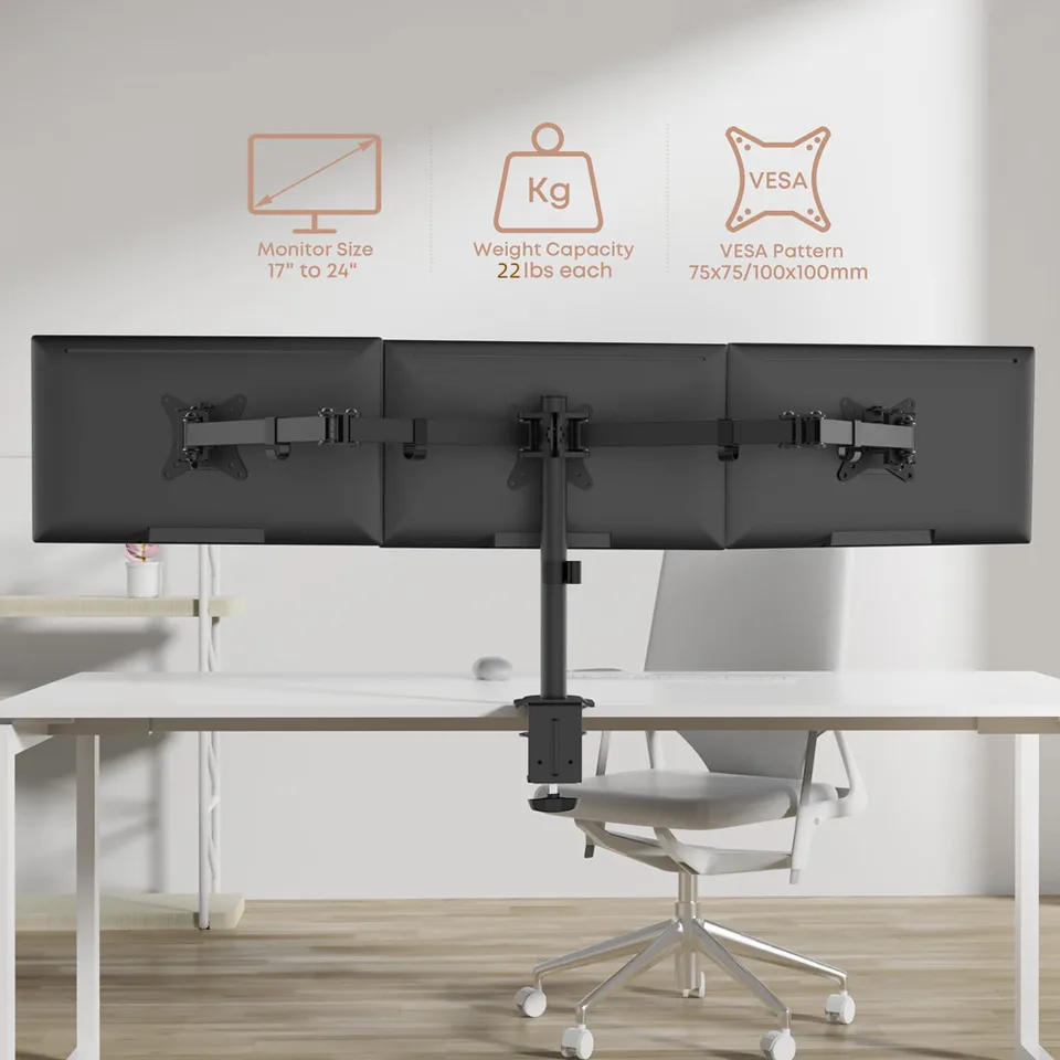 Supporto Triplo Per Monitor Fino A 32 Pollici | Braccio Regolabile Con Gestione Cavi - Per Scrivania Con VESA 100x100 - Foto 6