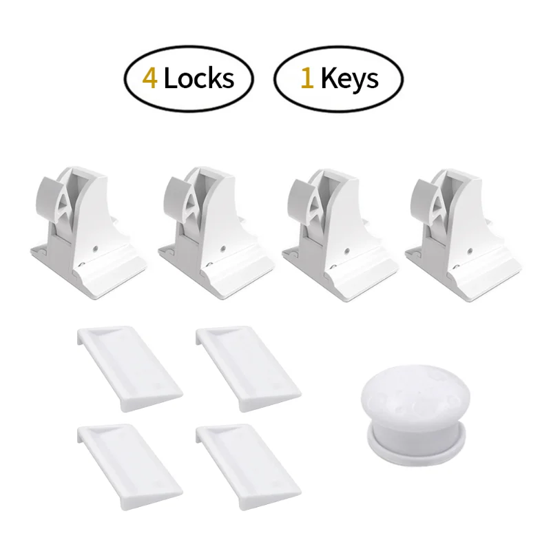 4pcs/set Magnetic Locks Child Safety Locks Invisible Latchs Punching-free for Drawer Cabinets Door Magnetic Child Safety